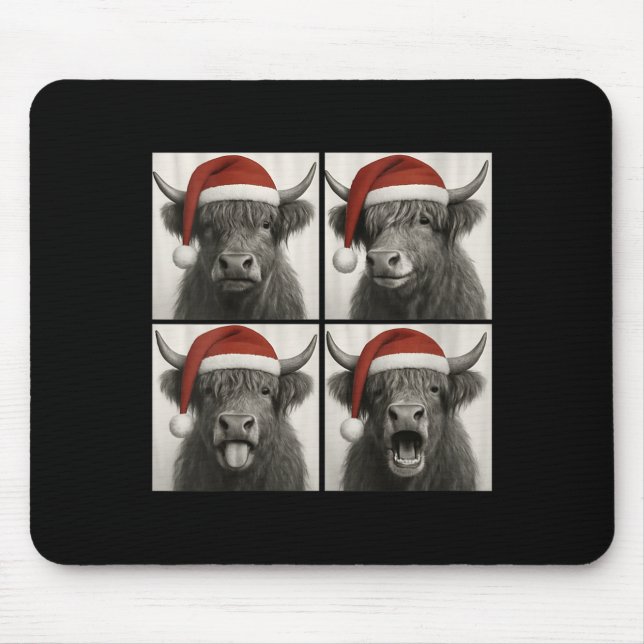 Womens Funny Christmas Highland Cow Santa Photo Bo Mouse Mat (Front)
