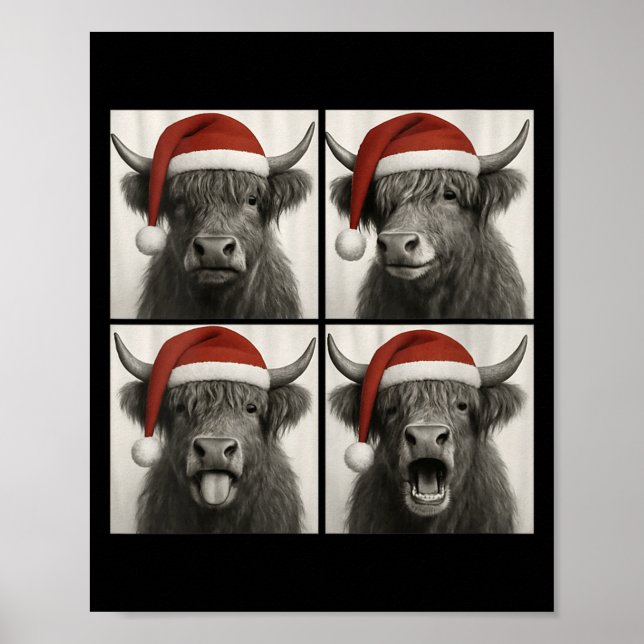 Womens Funny Christmas Highland Cow Santa Photo Bo Poster (Front)
