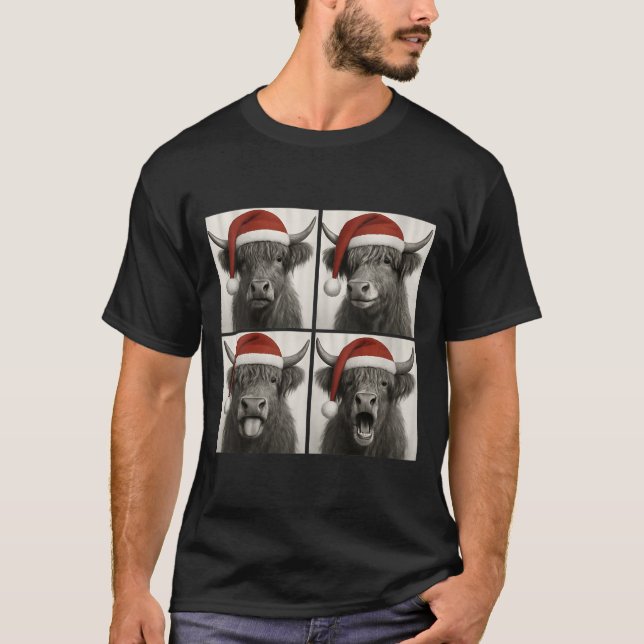 Womens Funny Christmas Highland Cow Santa Photo Bo T-Shirt (Front)