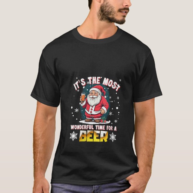 Womens Funny Christmas Santa Claus Drinking Beer W T-Shirt (Front)