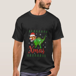Womens Funny Christmas Tiger Dinosaur V Neck  T-Shirt