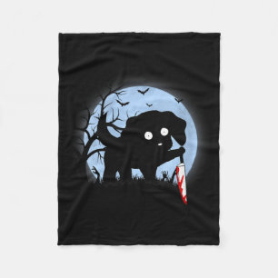Womens Funny Cute Kawaii Scary Halloween Black Dog Fleece Blanket