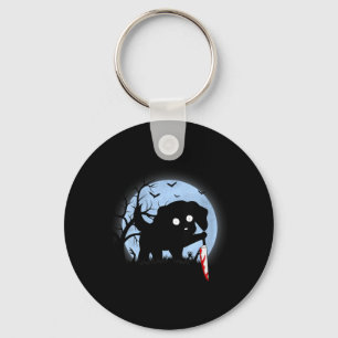 Womens Funny Cute Kawaii Scary Halloween Black Dog Key Ring