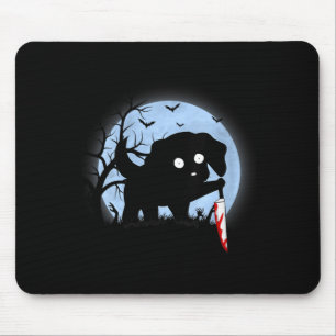 Womens Funny Cute Kawaii Scary Halloween Black Dog Mouse Mat