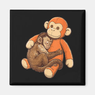 Women's funny cute punch monkey hugging plushie magnet