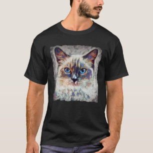 Womens Funny Cute Siamese Cat Mosaic Lover Animals T-Shirt