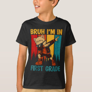 Womens Funny Dabbing Cat Bruh I'm In First Grade S T-Shirt