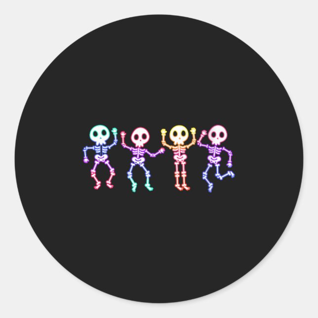 Womens Funny Dancing Skeletons Ghost Glow In The H Classic Round Sticker (Front)