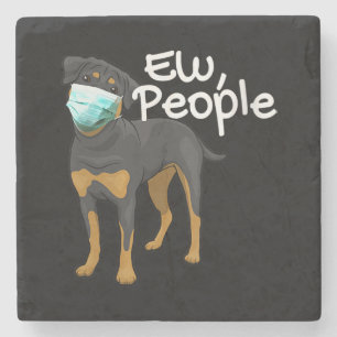 Womens Funny Dog Wearing a Mask Sign - Rottweiler Stone Coaster