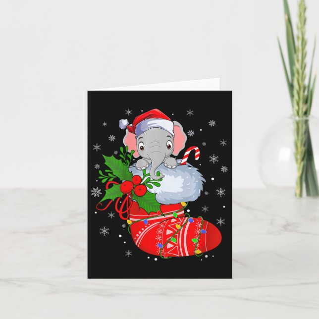 Womens Funny Elephant In Christmas Socks Santa Cla Card (Front)