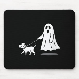 Womens Funny Ghost Walking Dog Ghost Dog Halloween Mouse Mat