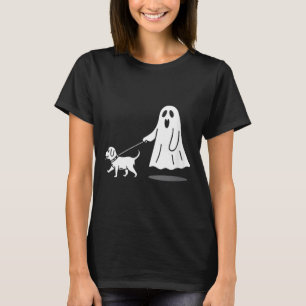 Womens Funny Ghost Walking Dog Ghost Dog Halloween T-Shirt