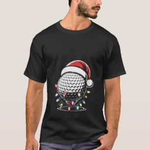 Womens Funny Golf Christmas Lights Santa Hat Golf T-Shirt