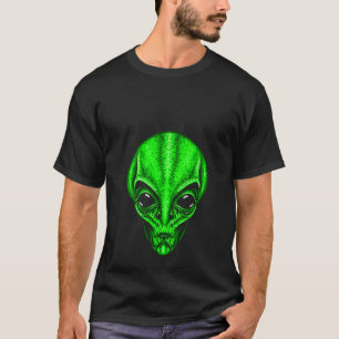 Womens Funny Green Alien Head Cute UFO V Neck T-Shirt