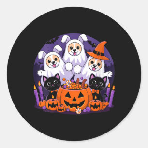 Womens Funny Halloween Dog Dressed As Ghost Classic Round Sticker