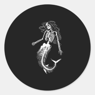 Womens Funny Halloween Mermaid Skeleton Gift Cool Classic Round Sticker