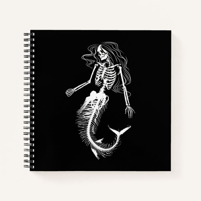 Womens Funny Halloween Mermaid Skeleton Gift Cool Notebook (Front)