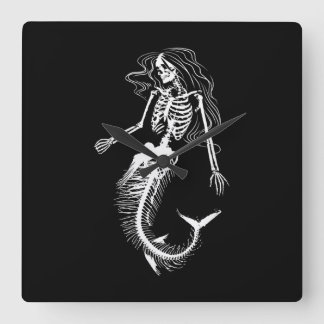 Womens Funny Halloween Mermaid Skeleton Gift Cool Square Wall Clock
