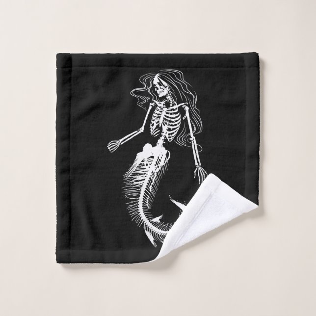 Womens Funny Halloween Mermaid Skeleton Gift Cool Wash Cloth (Wash Cloth)