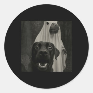 Womens Funny Halloween Selfie Black Lab With Classic Round Sticker