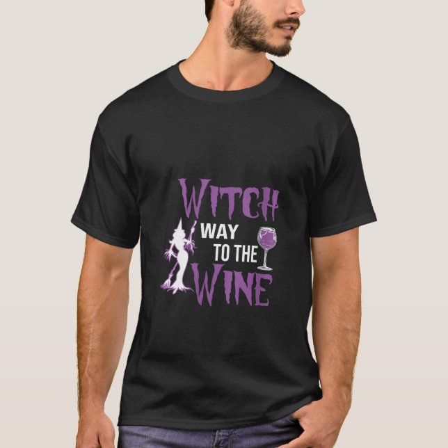 Womens Funny Halloween Witch Way To The Wine Hallo T-Shirt (Front)