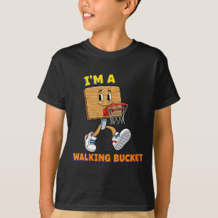 Womens Funny Happy Walking Basketball Bucket in T-Shirt