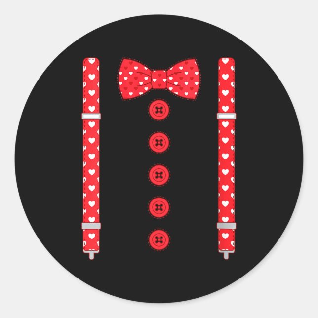 Women's Funny Hearts Bow Tie Suspenders Valentine' Classic Round Sticker (Front)