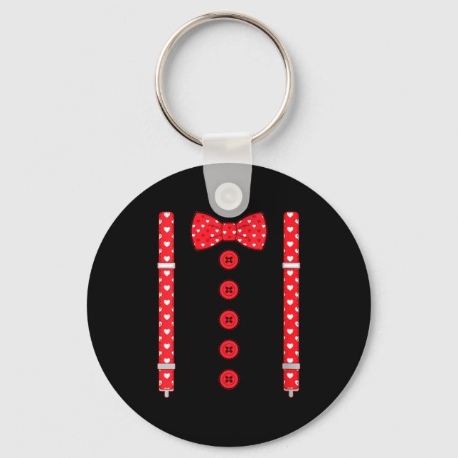 Women's Funny Hearts Bow Tie Suspenders Valentine' Key Ring (Front)