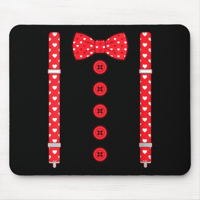 Women's Funny Hearts Bow Tie Suspenders Valentine' Mouse Mat (Front)