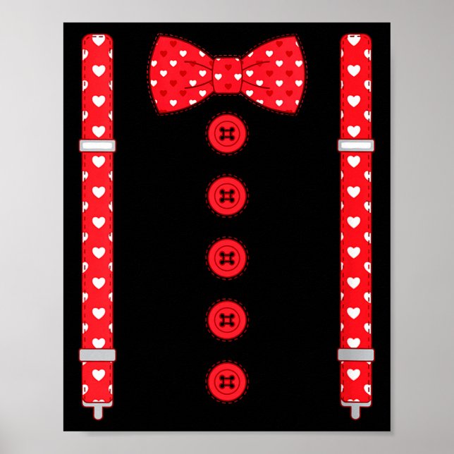 Women's Funny Hearts Bow Tie Suspenders Valentine' Poster (Front)