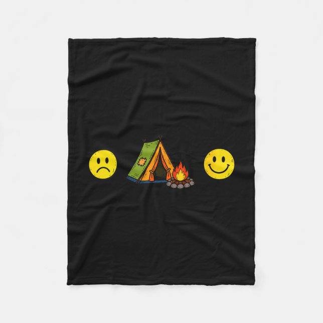 Women's funny hobby sad face + camping = happy fleece blanket (Front)