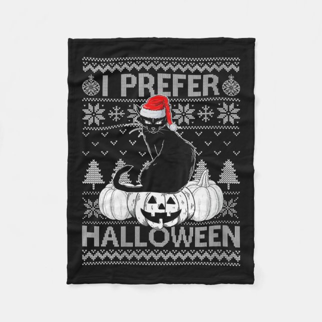 Womens Funny I Prefer Halloween Black Cat Ugly Chr Fleece Blanket (Front)