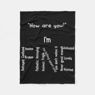 Womens Funny Im Fine Depression Mental Health Awar Fleece Blanket