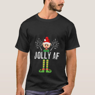 Womens Funny Jolly Af Cute Christmas Elf Santa Hat T-Shirt