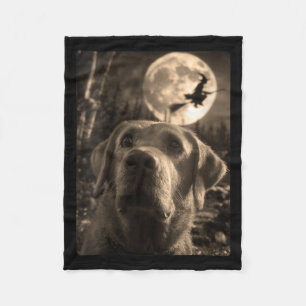 Womens Funny Labrador Selfie Full Moon Flying Fleece Blanket