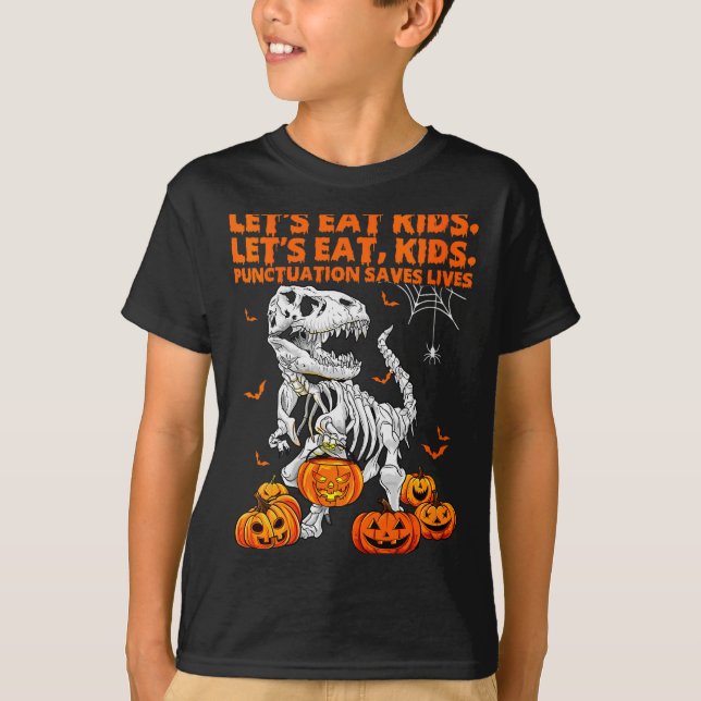 Womens Funny Let's Eat Kids Punctuation Saves Gram T-Shirt (Front)