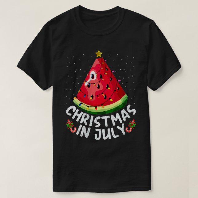 Womens Funny Lighting Watermelon Xmas Tree Summer  T-Shirt (Design Front)