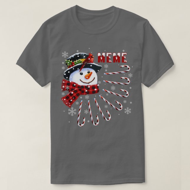 Womens Funny Meme Christmas Snowman with Candy Can T-Shirt (Design Front)