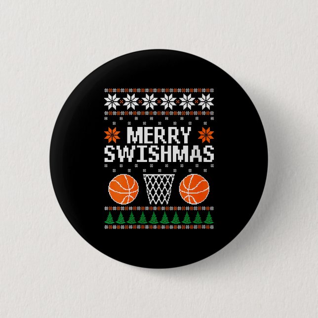 Womens Funny Merry Swishmas Xmas Basketball Ugly C 6 Cm Round Badge (Front)