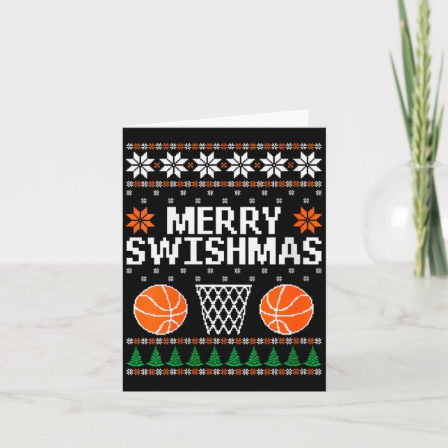 Womens Funny Merry Swishmas Xmas Basketball Ugly C Card (Front)