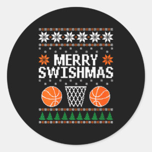 Womens Funny Merry Swishmas Xmas Basketball Ugly C Classic Round Sticker