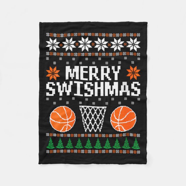 Womens Funny Merry Swishmas Xmas Basketball Ugly C Fleece Blanket (Front)