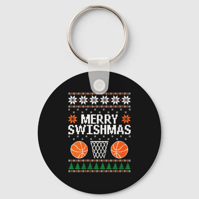 Womens Funny Merry Swishmas Xmas Basketball Ugly C Key Ring (Front)