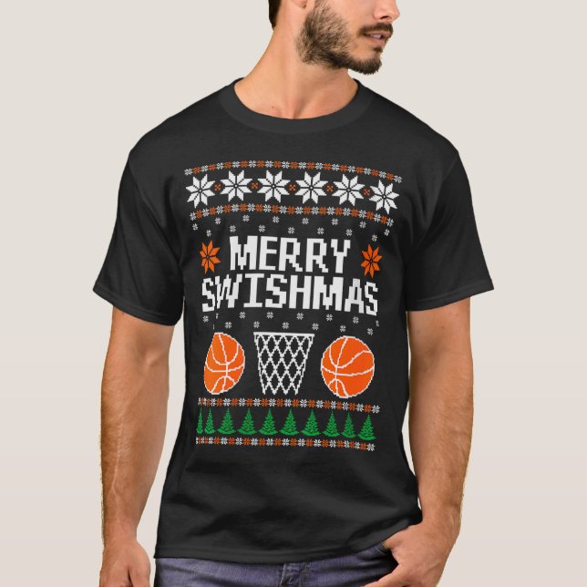 Womens Funny Merry Swishmas Xmas Basketball Ugly C T-Shirt (Front)