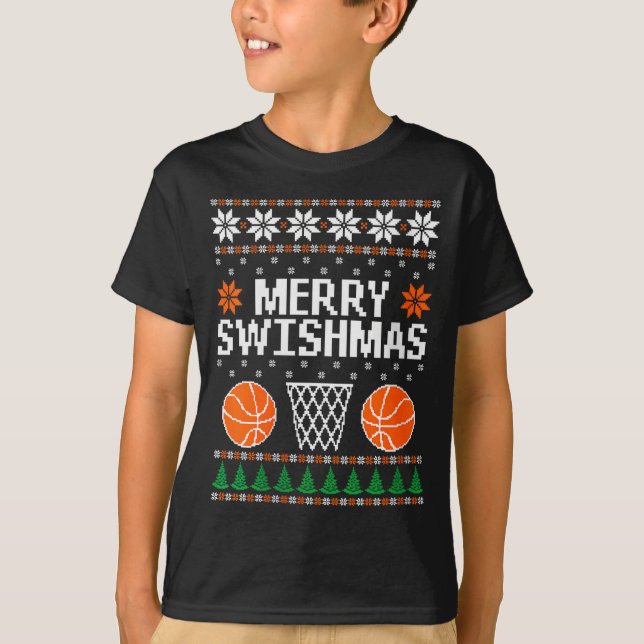 Womens Funny Merry Swishmas Xmas Basketball Ugly C T-Shirt (Front)