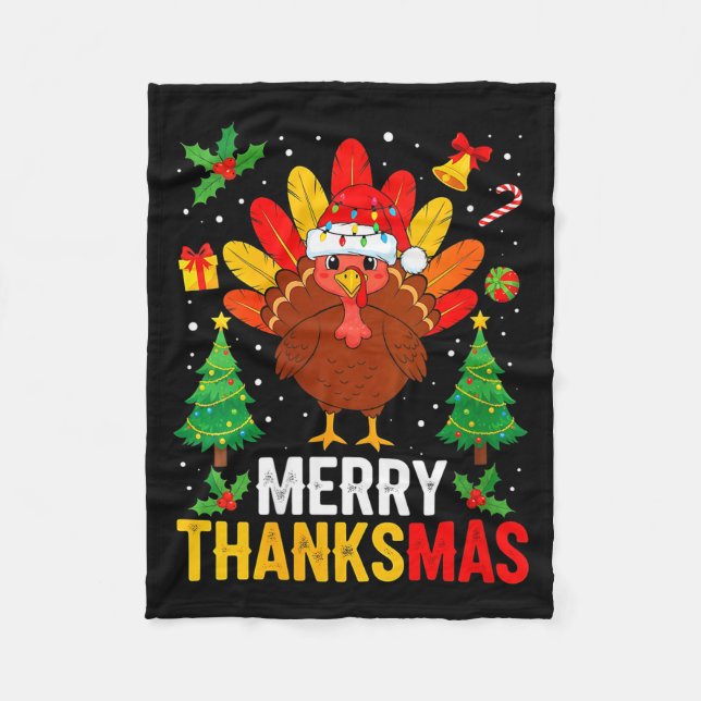 Womens Funny Merry Thanksmas Happy Thanksgiving Sa Fleece Blanket (Front)