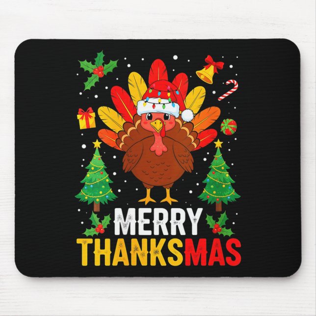 Womens Funny Merry Thanksmas Happy Thanksgiving Sa Mouse Mat (Front)