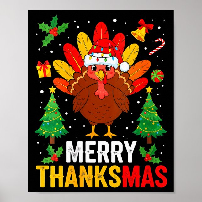 Womens Funny Merry Thanksmas Happy Thanksgiving Sa Poster (Front)