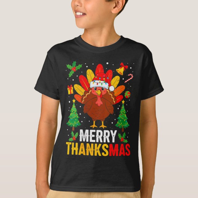 Womens Funny Merry Thanksmas Happy Thanksgiving Sa T-Shirt (Front)