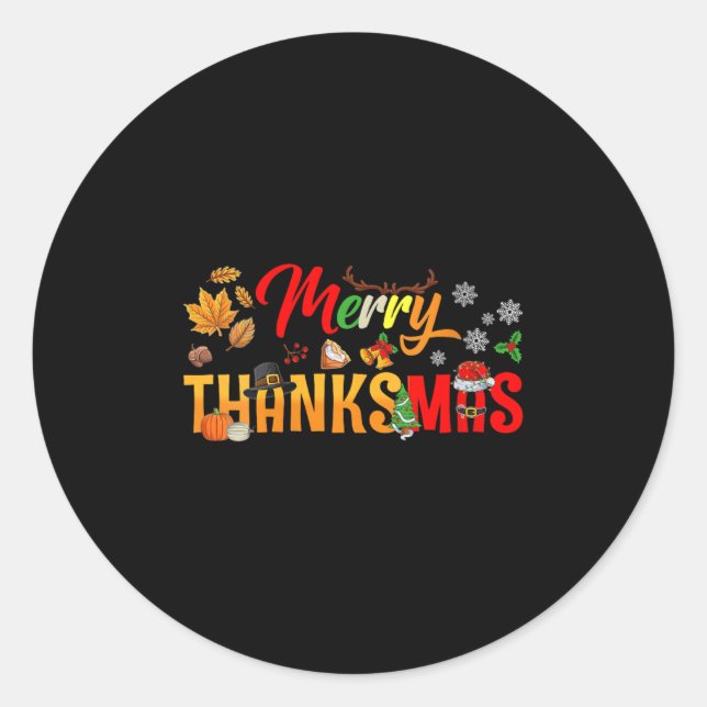 Womens Funny Merry Thanksmas Thanksgiving Christma Classic Round Sticker (Front)